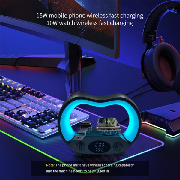 2024 New 6 In 1 Smart Remote Control Bluetooth Ambience Intelligent LED Table Lamp Multi-function Wireless Charger Night Light Bluetooth Speaker - Image 3