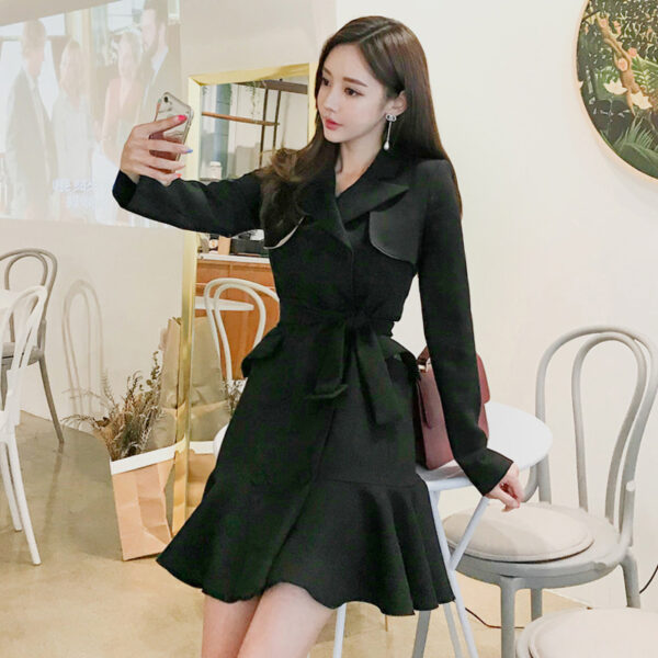 Elegant Double Breasted Slim Fit Ruffle Dress - Image 8
