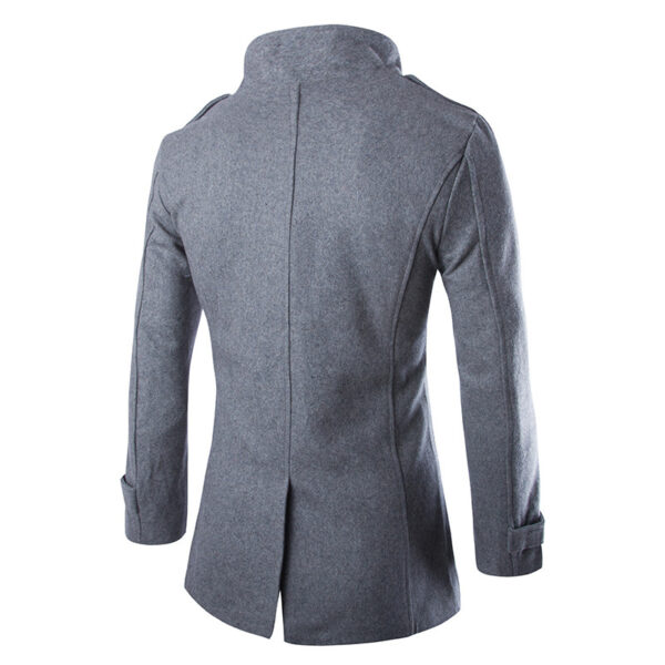 Slim-fit Men's Double-breasted Mid-length Stand Collar Woolen Coat - Image 6