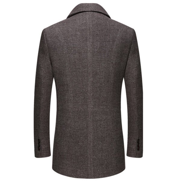 Thick Quilted Lapel Collar Men's Mid-length Wool Overcoat - Image 2
