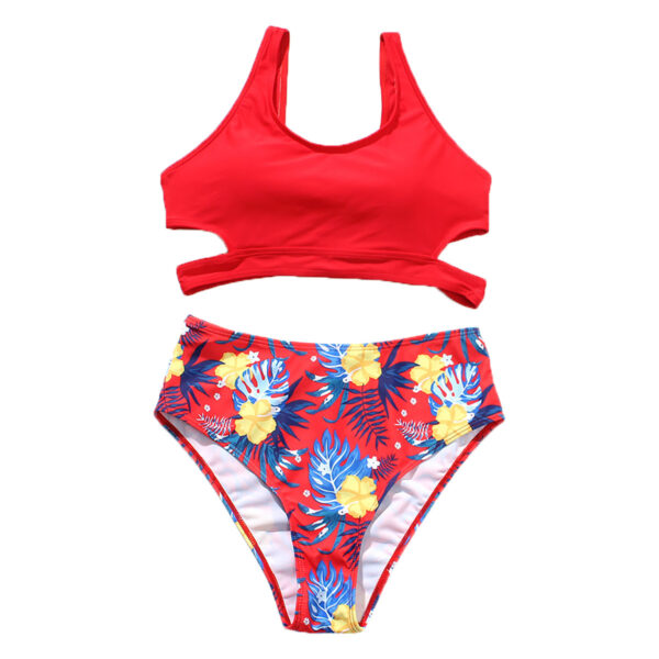 Solid Color Printed Swimsuit - Image 4