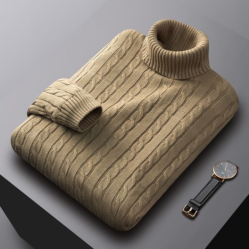 Men's Turtleneck Sweater Thick Cotton Sweater Fleece Lined Padded Warm Keeping Underwear - Image 7