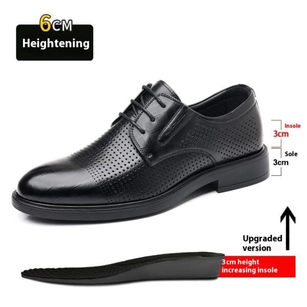 Men's Hollow-out Cowhide Height Increasing Insole Business Leather Shoes - Image 7