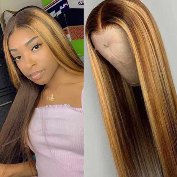 Straight Highlight Lace Front Wig Mid-Section Dyeing Gradient - Image 4