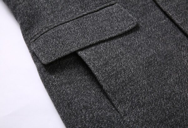 Thick Quilted Lapel Collar Men's Mid-length Wool Overcoat - Image 5