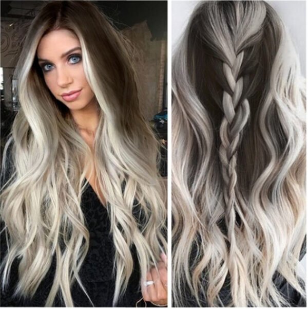 Wig Female Long Curly Hair, Big Wave, Bangs, Straight Hair, Temperament, Long Hair - Image 2