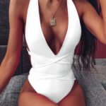 Tie Bodysuit Brazil Deep V Neck Halter Swimsuit Swimwear
