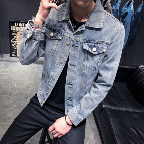 Denim Jacket Men Hole Retro Motorcyle Basic Coat - Image 3