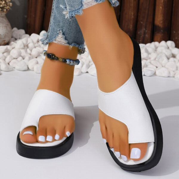 Thick-soled Clip Toe Flat Slippers Outdoor Summer Casual Solid Color Slides Shoes For Women - Image 3