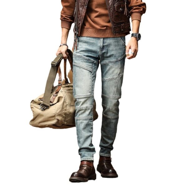 Casual Straight-leg Slim Fit High Quality Stretch Blue Denim Trousers - Image 5