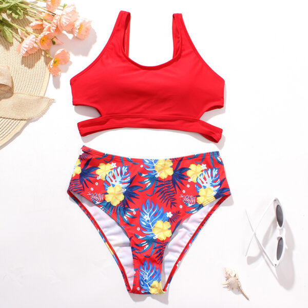 Solid Color Printed Swimsuit - Image 2