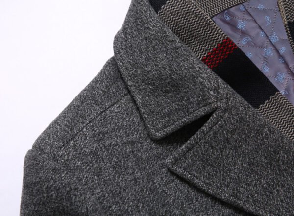 Thick Quilted Lapel Collar Men's Mid-length Wool Overcoat - Image 4
