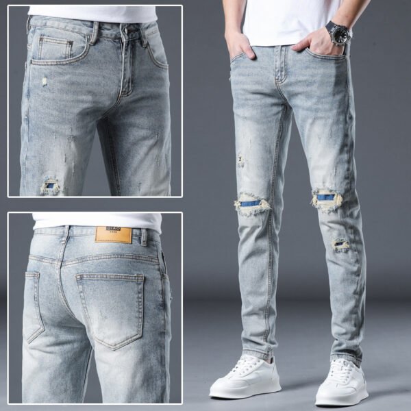 New Patch Ripped Jeans Men's Stretch - Image 6