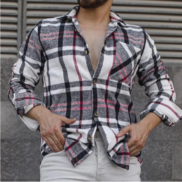 Woolen Lapel Print Long Sleeve Shirt - Image 2