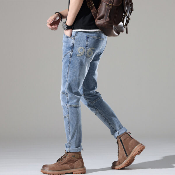 Men's Light-colored Elastic Stitching Embroidered Jeans - Image 5