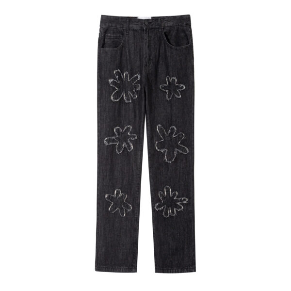 Retro Burnt Flowers Niche Wash Old Jeans For Men - Image 4