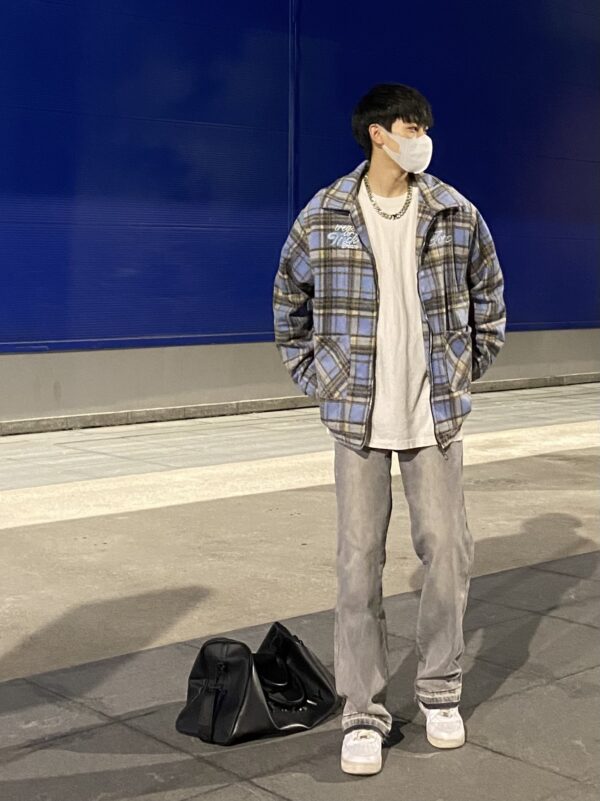 American Retro Street Wash Made Old Raw Edge Haze Gray Straight Leg Jeans - Image 2