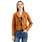 Lapel Spring And Autumn Washed PU Leather Jacket