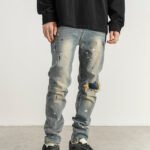 Slim-fit Slim-fit Jeans With Splashed Ink And Ripped Patches