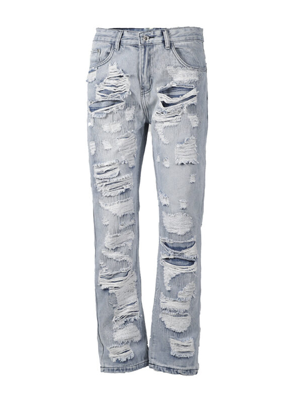 Men Destruction Patch Erosion Washed Jeans - Image 2