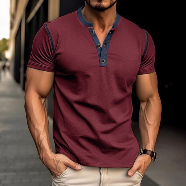 Fashion Short-sleeved Polo Shirt Summer Button V-neck T-shirt Tops Mens Clothing - Image 6