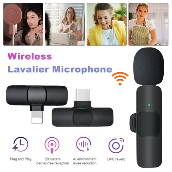 Professional Wireless Lavalier Lapel Microphone For IPhone, IPad - Cordless Omnidirectional Condenser Recording Mic For Interview Video Podcast Vlog YouTube - Image 3