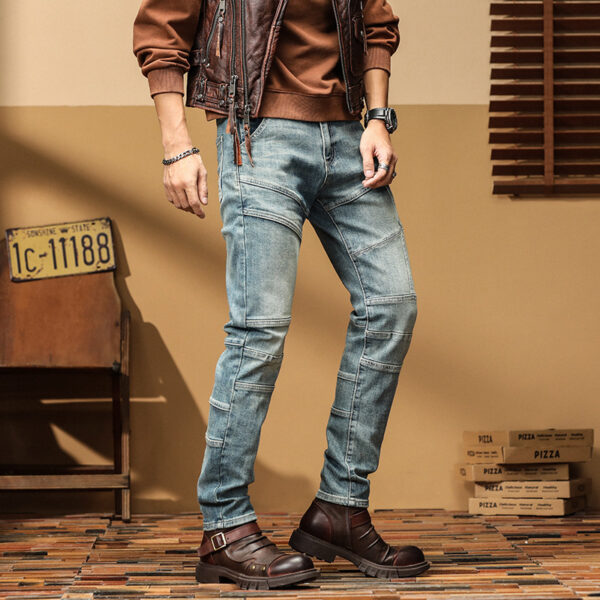 Casual Straight-leg Slim Fit High Quality Stretch Blue Denim Trousers - Image 3