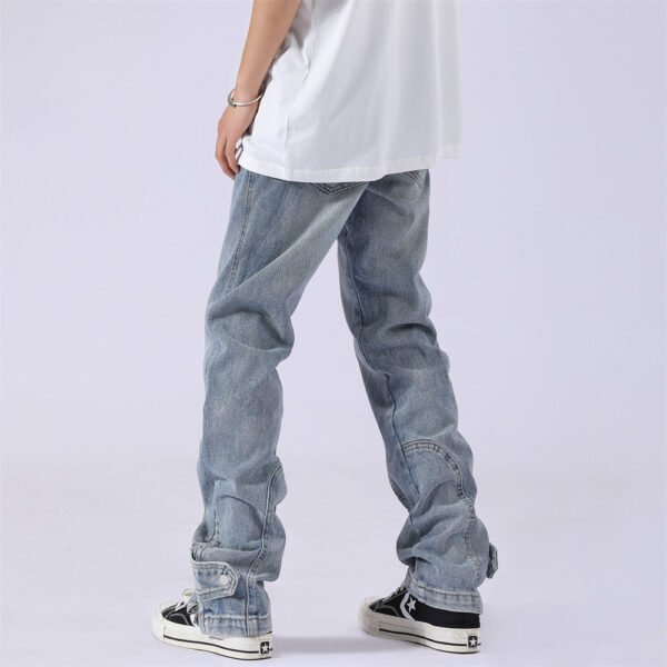 Solid Colour Patchwork Straight-leg Jeans For Men - Image 3