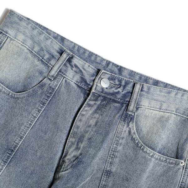 Solid Colour Patchwork Straight-leg Jeans For Men - Image 5