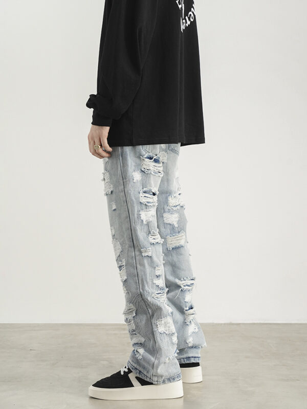 Men Destruction Patch Erosion Washed Jeans - Image 4