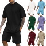 Men's Round Neck Drop Shoulder Short Sleeve T-shirt Top Shorts Two-piece Set