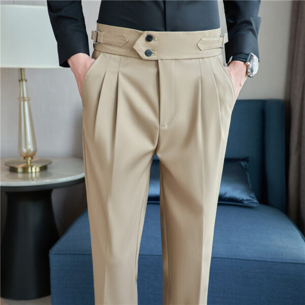 Men's Mid High Waisted Drape Style Long Casual Pants - Image 2