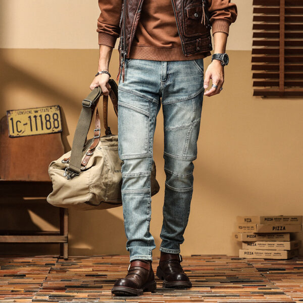 Casual Straight-leg Slim Fit High Quality Stretch Blue Denim Trousers - Image 6