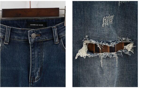 New Jeans Men's Slim Fit Old Retro Patch Trend Youth Straight Trousers - Image 4