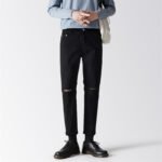 Men's Straight Cut Solid Color Casual Cropped Jeans