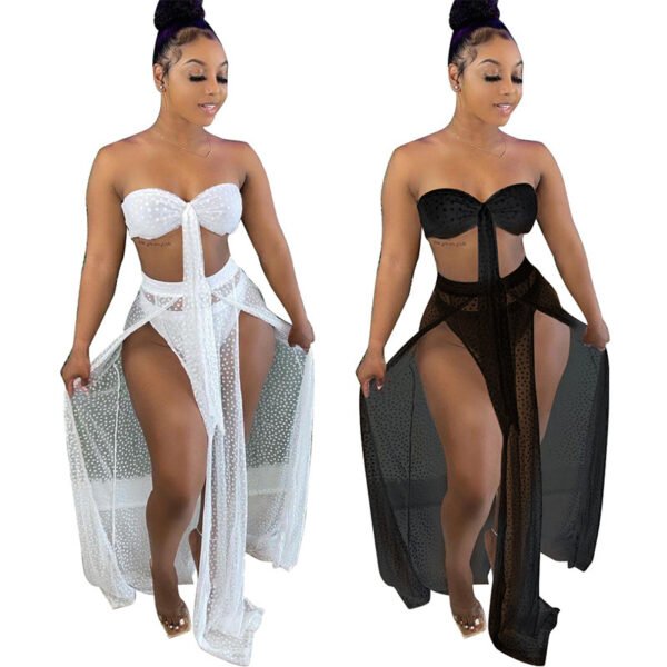 Skirt 3 Piece Solid Color Sexy Swimsuit - Image 3