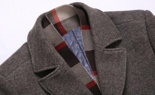 Thick Quilted Lapel Collar Men's Mid-length Wool Overcoat - Image 6