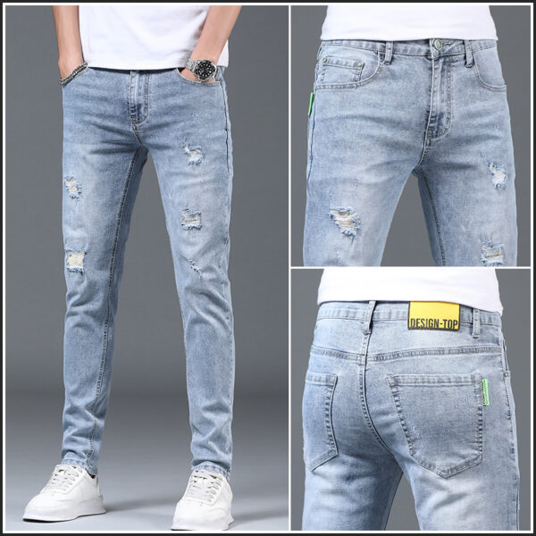 Thin Men's Slim Fit Ripped Leisure Trousers - Image 7