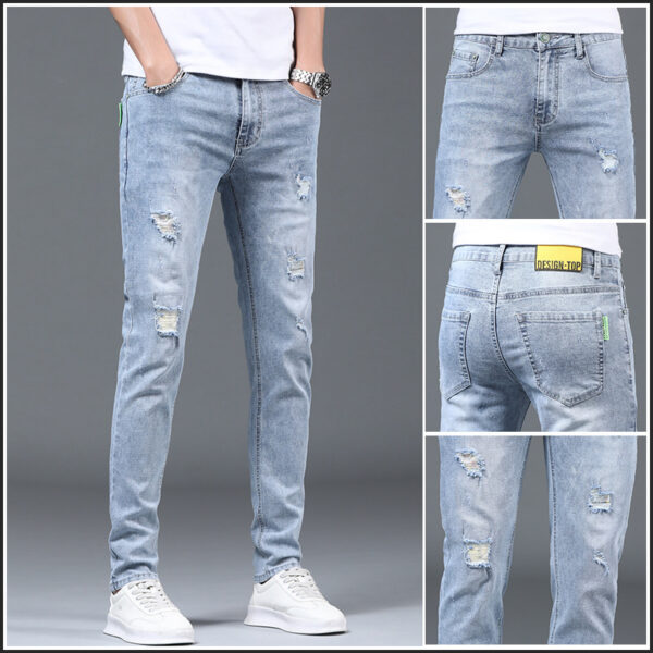 Thin Men's Slim Fit Ripped Leisure Trousers - Image 2
