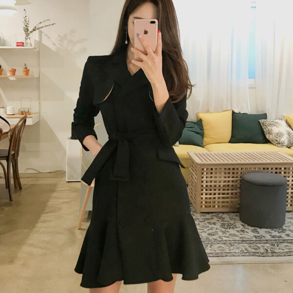 Elegant Double Breasted Slim Fit Ruffle Dress - Image 9