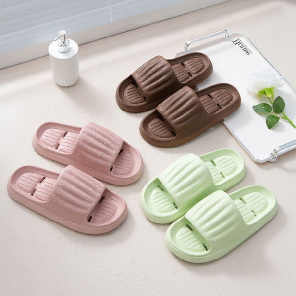 Summer Solid Color Stripe Slippers Non-slip Floor Bathroom Slipper Indoor House Shoes For Men Women Couples - Image 4