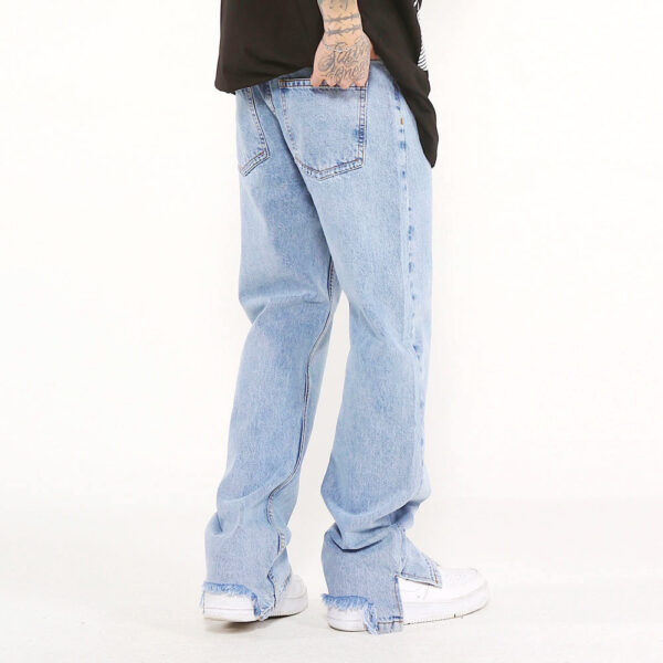 Solid Color Washed Raw Edge Jeans Men - Image 2