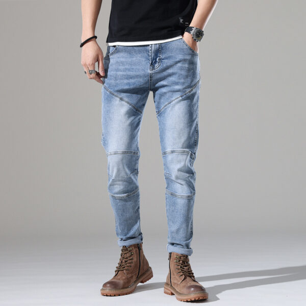 Men's Light-colored Elastic Stitching Embroidered Jeans - Image 4