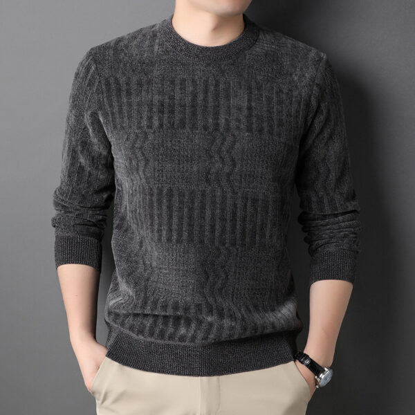 Men's Autumn And Winter Fleece Lined Padded Warm Keeping Chenille Sweater - Image 3