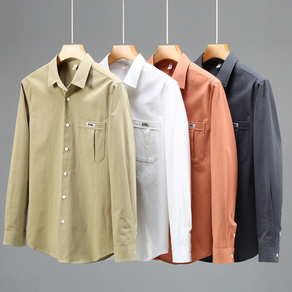 Pocket Pure Cotton Shirt Men's Long Sleeve Retro - Image 3