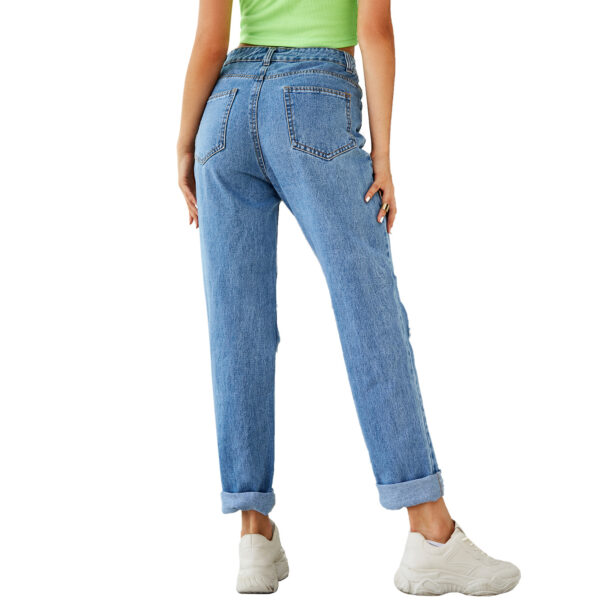 Women's Fashion High Waist Ripped Straight Denim - Image 4