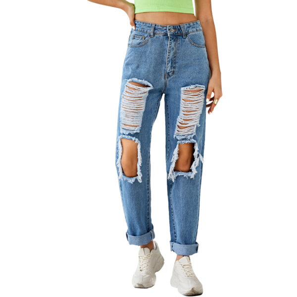 Women's Fashion High Waist Ripped Straight Denim - Image 6