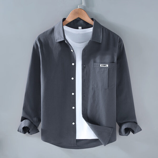Pocket Pure Cotton Shirt Men's Long Sleeve Retro - Image 6