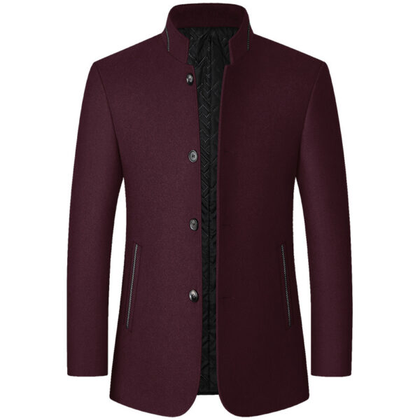 Standing Collar Middle-aged Men's Woolen Jacket Men's Zhongshan Suit - Image 4