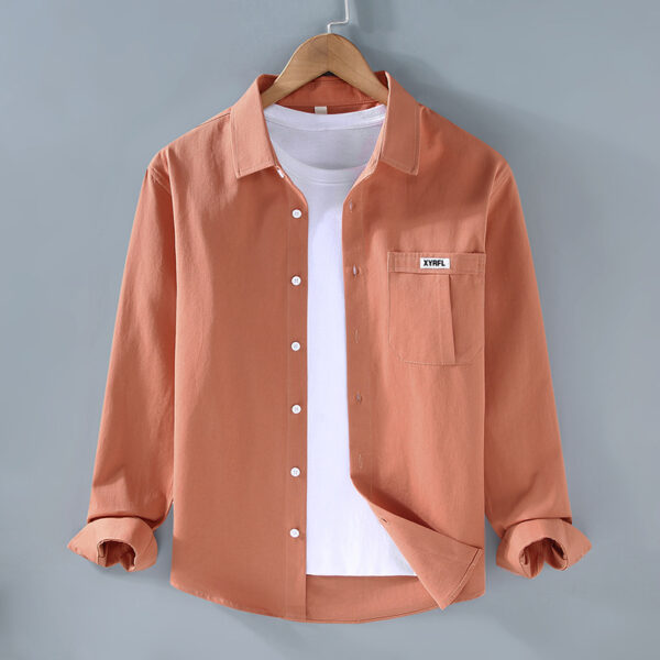Pocket Pure Cotton Shirt Men's Long Sleeve Retro - Image 7